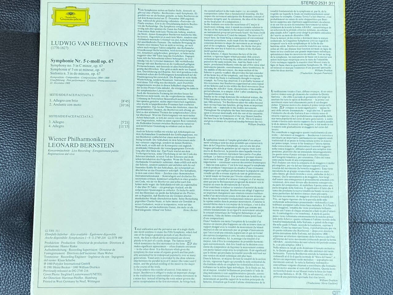 [LP] 번스타인 - Leonard Bernstein - Beethoven Symphonie Nr.5 LP [독일반]