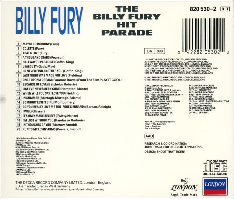 Billy Fury (빌리 퓨리) - The Billy Fury Hit Parade (독일발매)