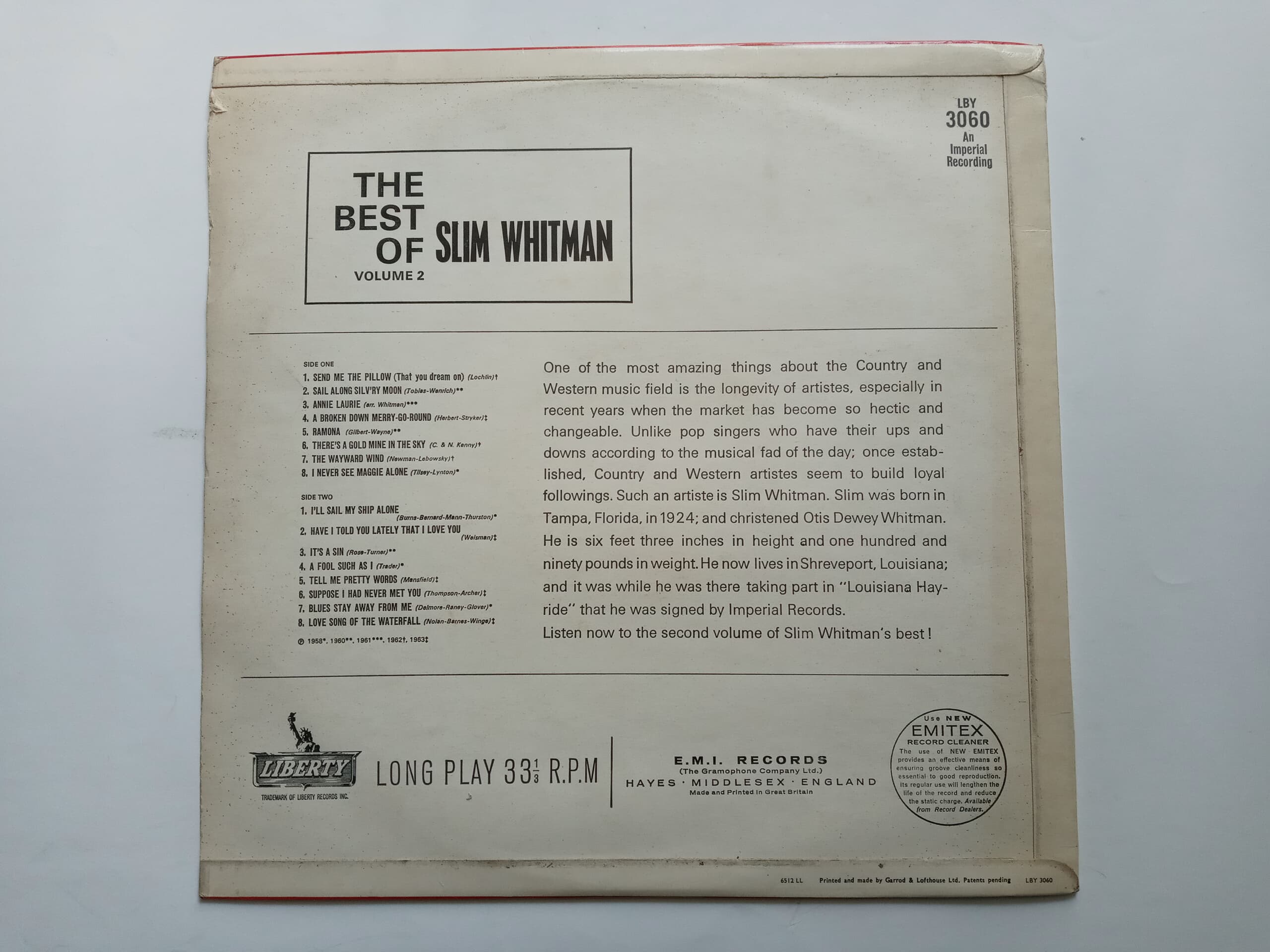 LP(수입) 슬림 휘트먼 Slim Whitman : The Best Of Slim Whitman Vol.2
