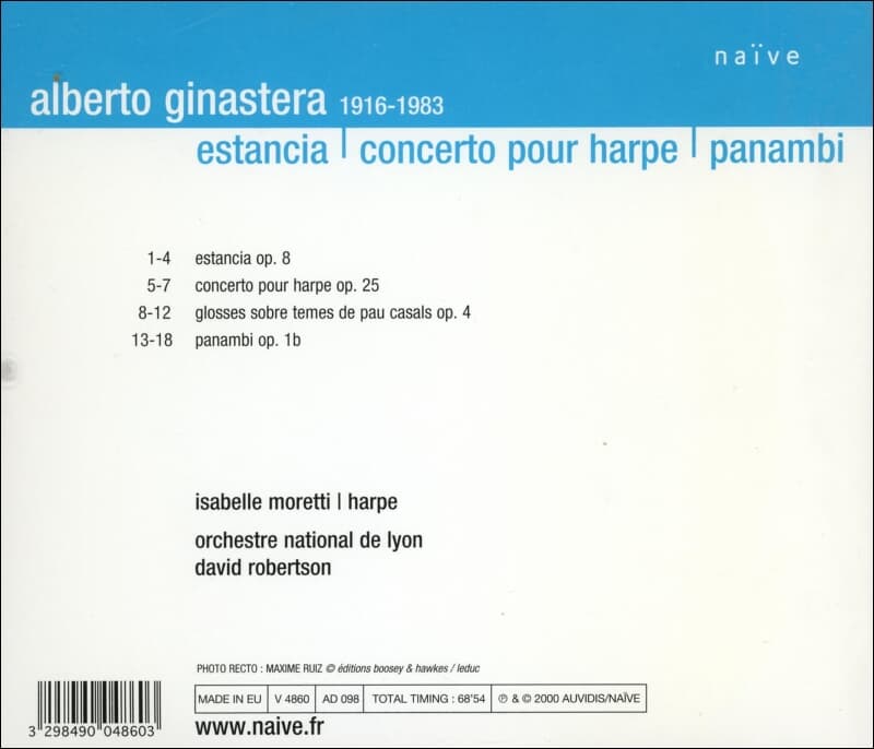 Ginastera : 에스탄시아, 하프 협주곡  - 모레티 (Isabelle Moretti) (Austria 발매)