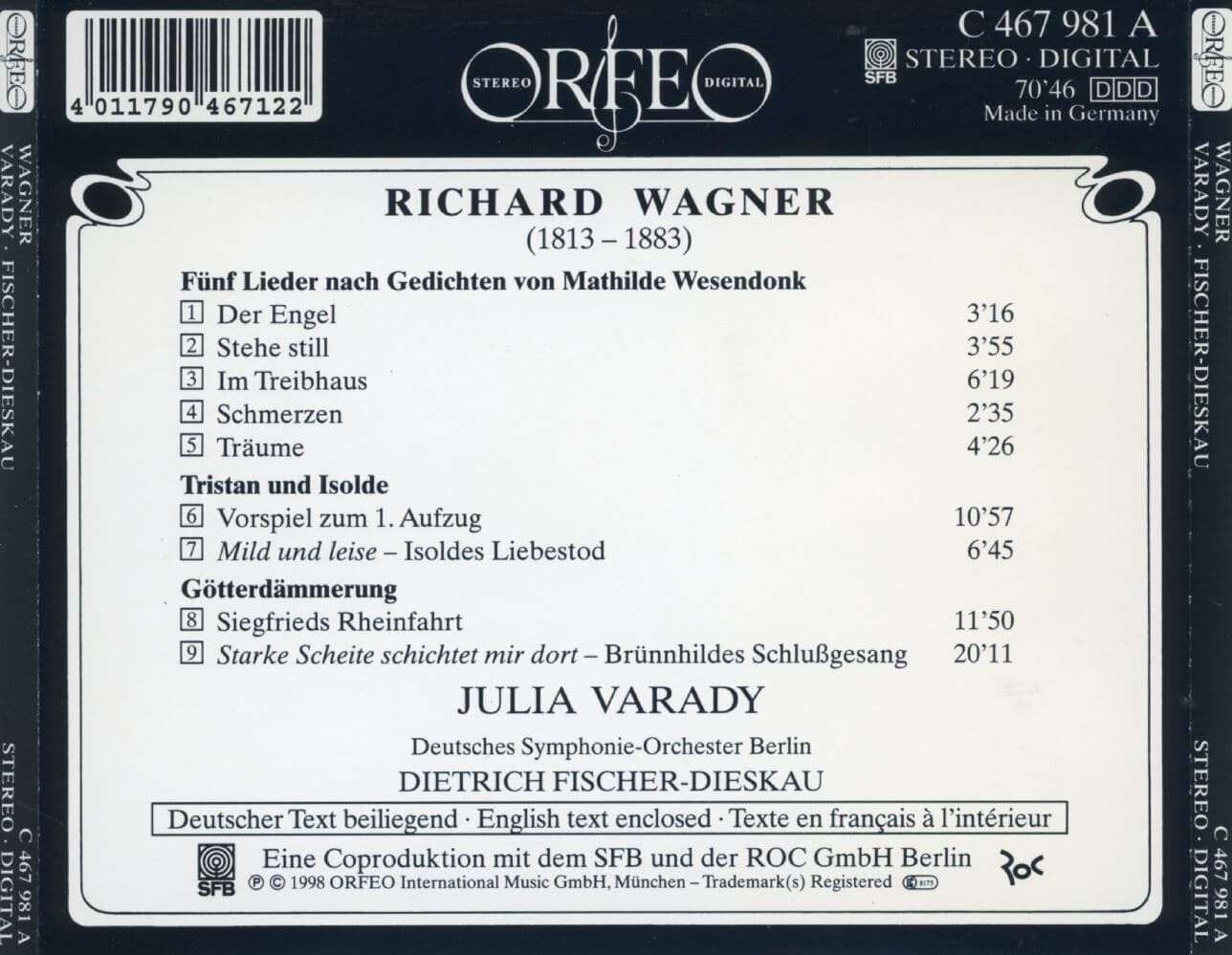 율리아 바라디 - Julia Varady - Wagner 5 Lieder (베젠동크 가곡) [독일발매]