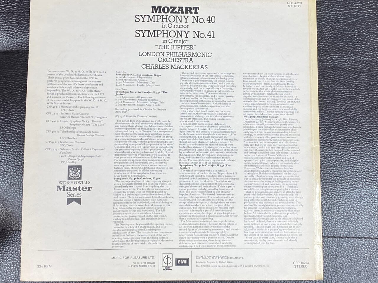 [LP] 찰스 맥커라스 - Charles Mackerras - Mozart Symphony No.40 , No.41 The Jupiter LP [U.K반]