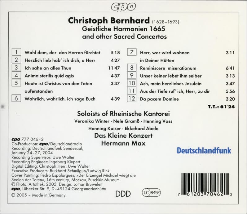 베른하르트 (Christoph Bernhard) : Geistliche Harmonien '신성한 하모니'  - Winter , Gramß (독일발매)