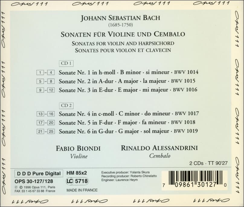 Bach : Sonaten Fur Violine Und Cembalo BWV 1014 - 1019 - Fabio Biondi , Rinaldo Alessandrini (2cd)(France발매)