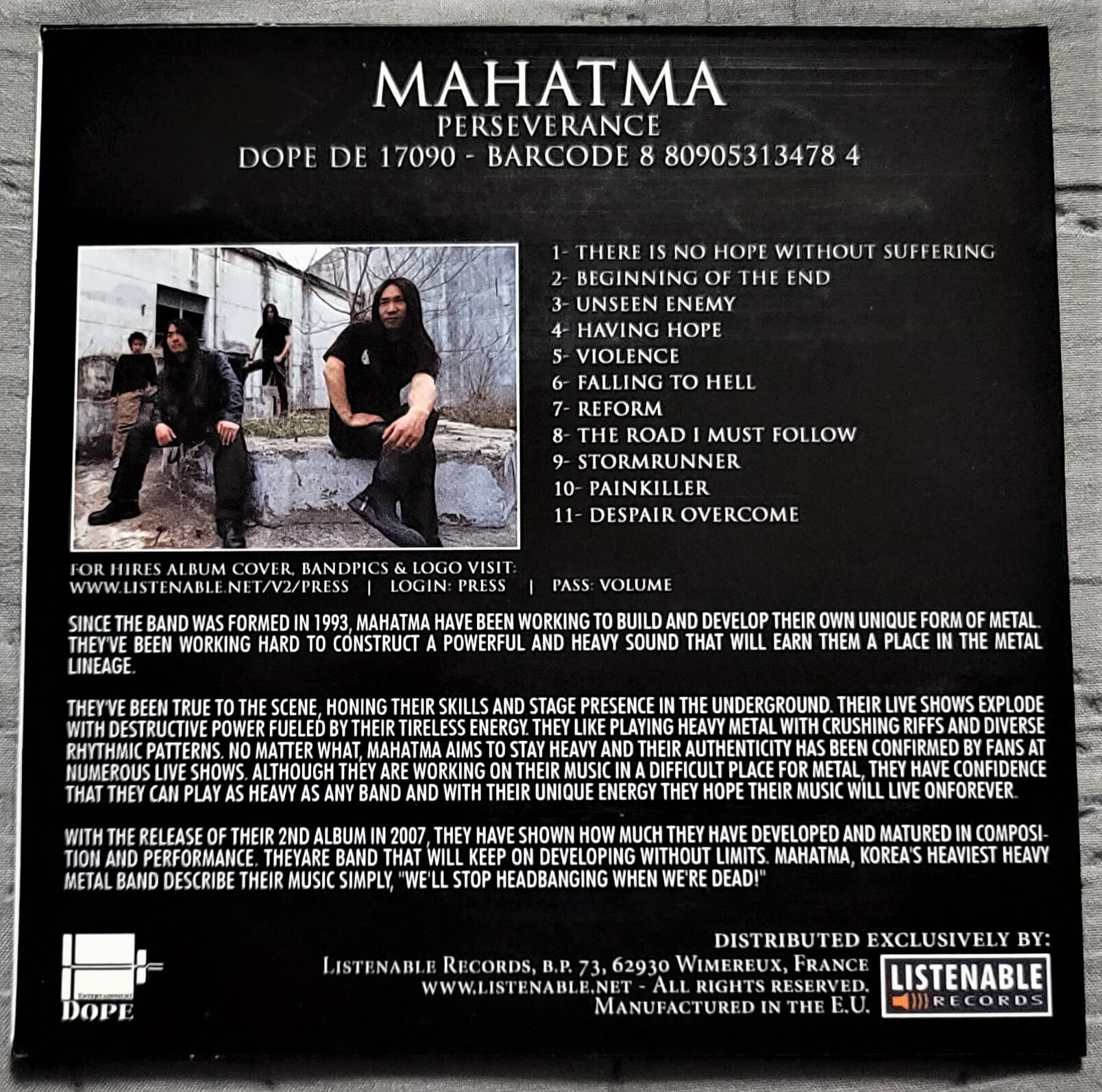 마하트마 (MAHATMA) - PERSEVERANCE (리스너블 하드보드 페이퍼 슬리브 케이브)