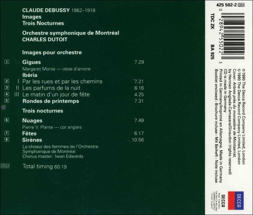 Debussy : Images , Nocturnes - Dutoit , Montreal  (독일발매)