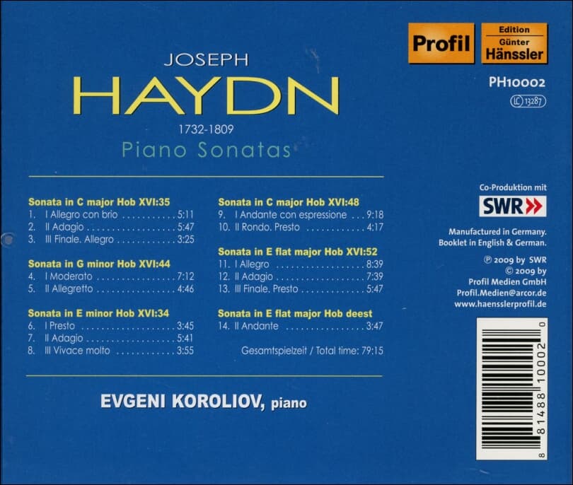 Haydn : Piano Sonatas - 코롤리오프 (Evgeni Koroliov) (독일발매)