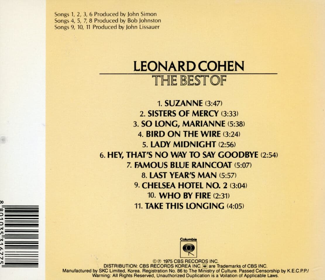 레너드 코헨 - Leonard Cohen - The Best Of Leonard Cohen