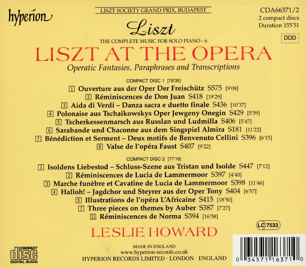 레슬리 하워드 - Leslie Howard - Liszt At The Opera 2Cds (피아노 연주곡으로 편곡한 오페라 모음] [U.K발매]