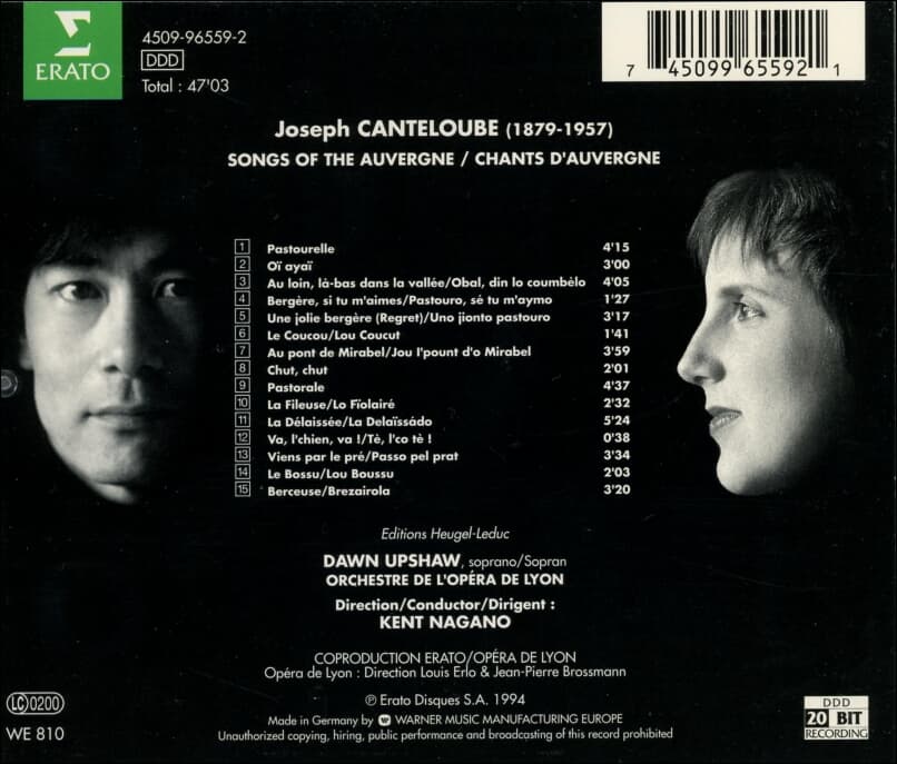 Canteloube (캉틀루브) : Songs Of The Auvergne (오베르뉴의 노래 )  - 나가노 (Kent Nagano),업쇼 (Dawn Upshaw) (독일발매)