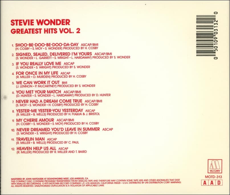 Stevie Wonder (스티비 원더) -  Stevie Wonder's Greatest Hits Vol. 2(US발매)