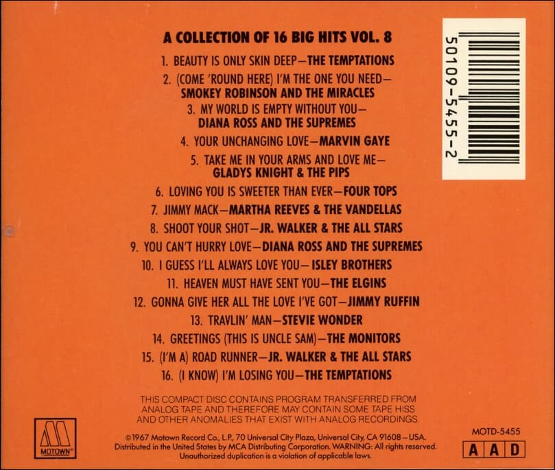 Motown - A Collection Of Original 16 Big Hits Vol. 8 (US발매)