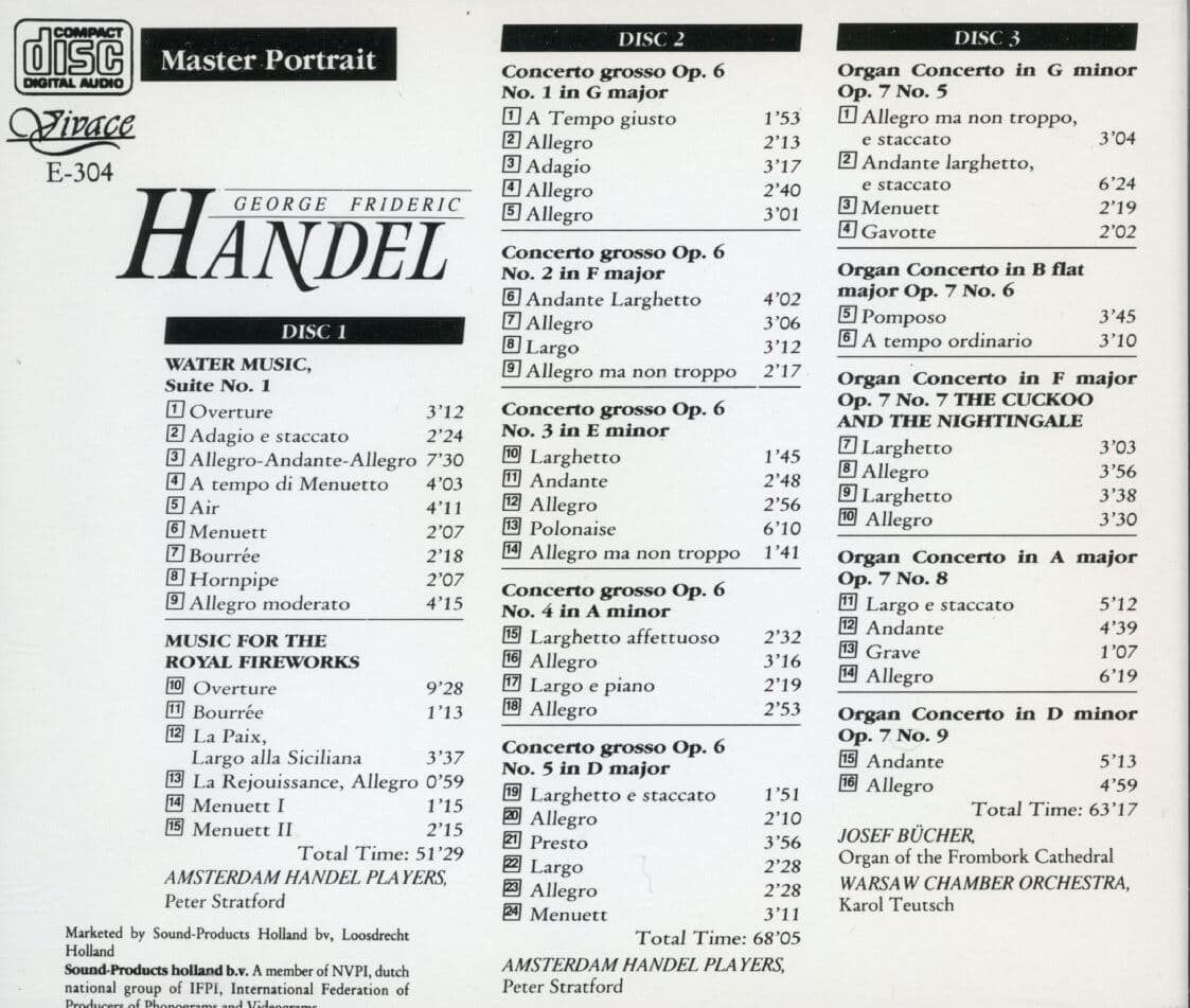 Peter Stratford - Handel Players Water Music, Fireworks Music, Concerti Grossi 3Cds [E.U발매]