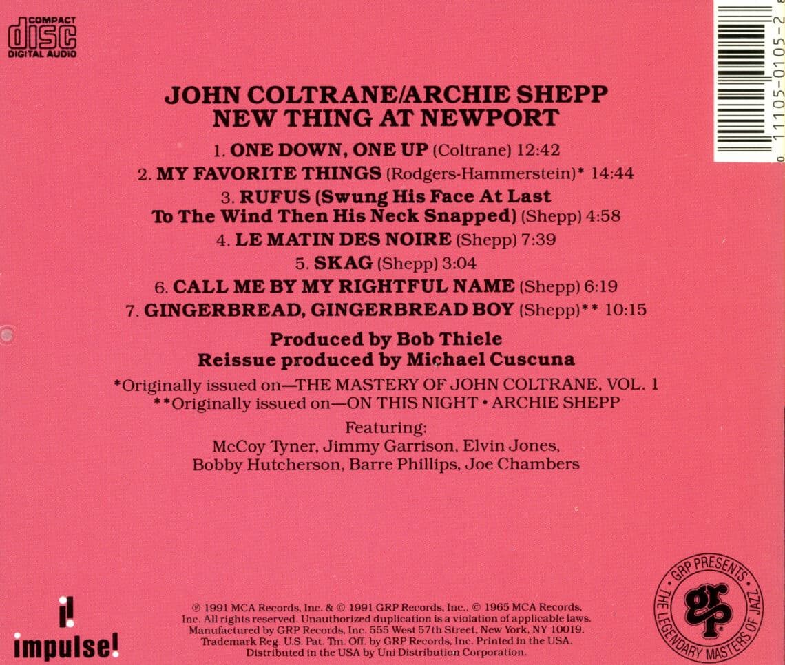 존 콜트레인,아치 셰프 - John Coltrane,Archie Shepp - New Thing At Newport [U.S발매]