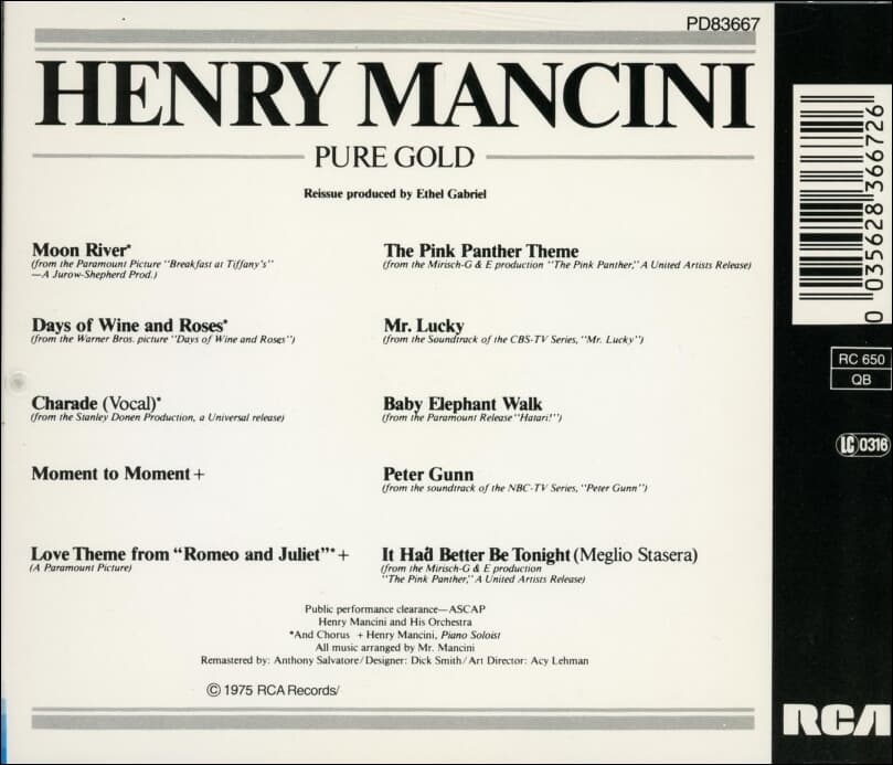 Henry Mancini (헨리 맨시니) - Pure Gold (독일발매)