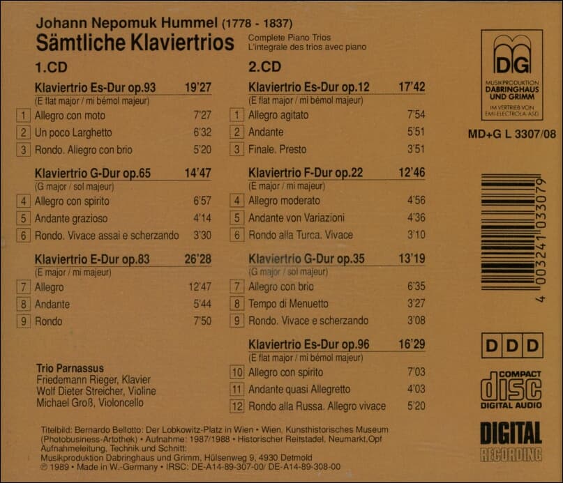 Nepomuk Hummel (훔멜): 피아노 삼중주 전곡 - 파르나수스 삼중주단 (Trio Parnassus)(2cd)(독일발매)