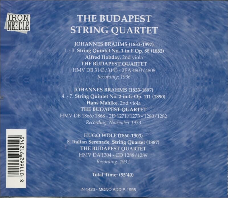 BRAHMS : Budapest String Quartet (부다페스트 현악 4중주) Nos. 1&2