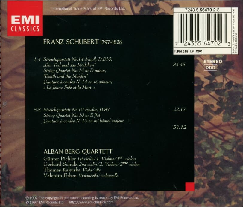 Schubert : "죽음과 소녀" 현악사중주 10 & 14 - 알반 베르크 사중주단 (Alban Berg Quartett)  (Holland발매)