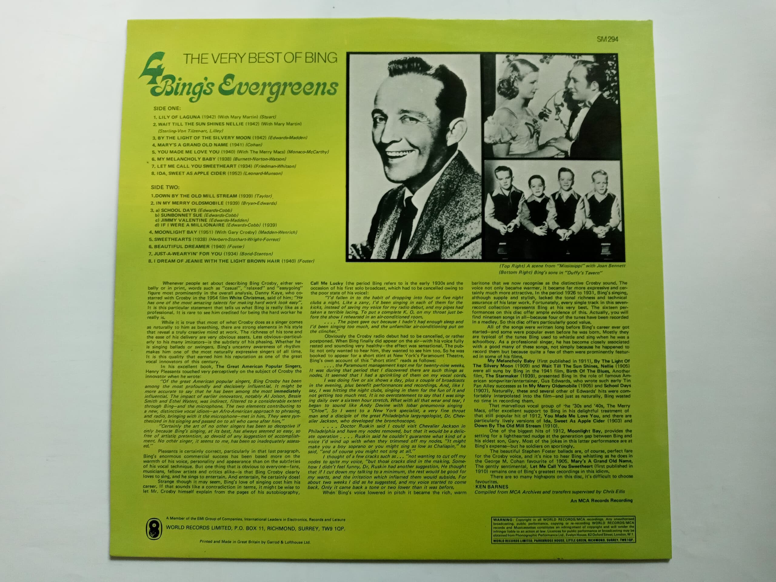 LP(수입) 빙 크로스비 Bing Crosby: The Very Best Of Bing 4/Bing's Evergreens	
