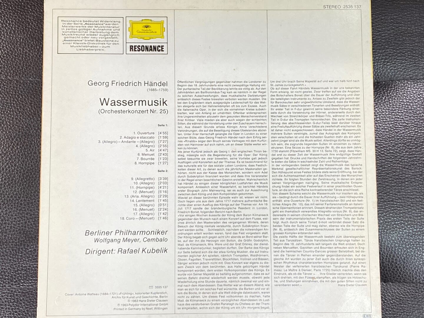 [LP] 라파엘 쿠벨릭 - Rafael Kubelik - Handel Wassermusik LP [독일반]