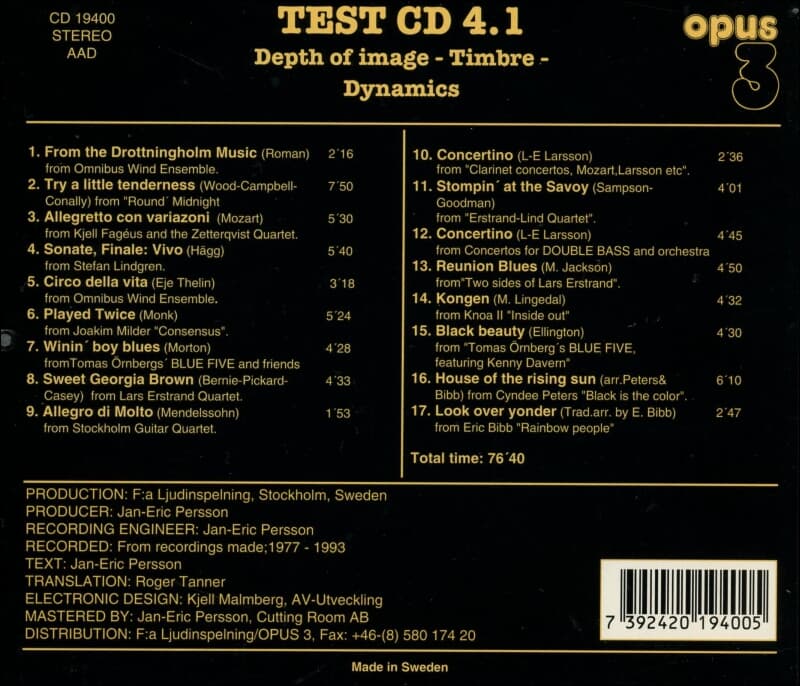 Test CD 4.1  - Depth Of Image - Timbre - Dynamics (Sweden 발매)