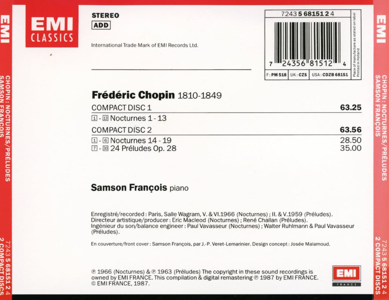 상송 프랑수아 - Samson Francois - Chopin Nocturnes, Preludes 2Cds [프랑스발매]
