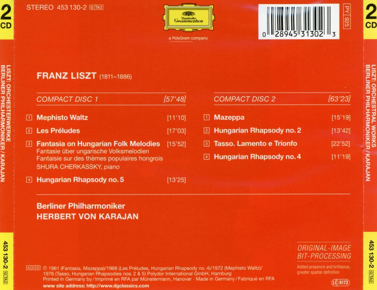 카라얀 - Karajan - Liszt Orchestral Works 2Cds [독일발매]