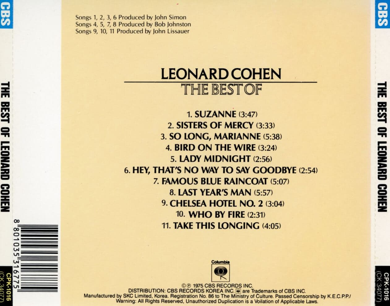 레너드 코헨 - Leonard Cohen - The Best Of 