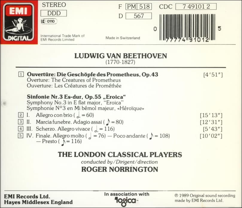 Beethoven : Symphony 3 Eroica - 노링턴 (Roger Norrington)(독일발매)