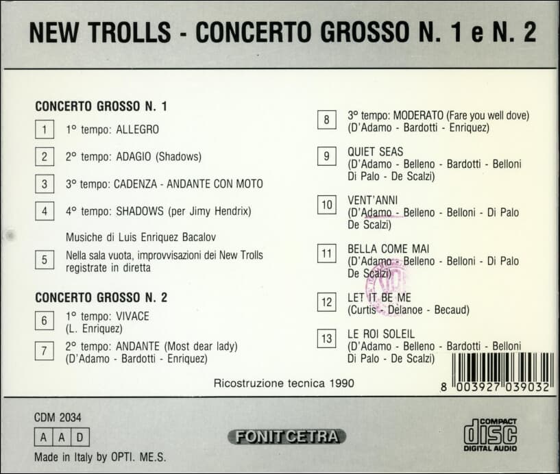 뉴트롤스 (New Trolls) -   Concerto Grosso N. 1 E N. 2 (Italy발매)