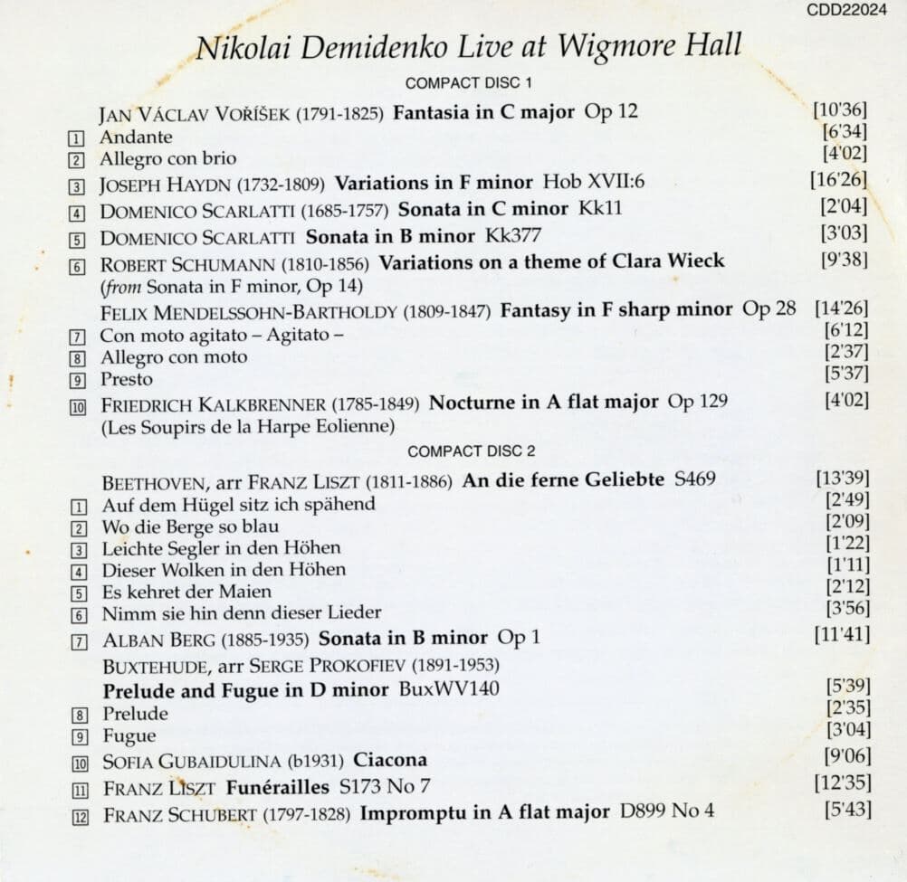 니콜라스 데미덴코 - Nikolai Demidenko - Live At Wigmore Hall 2Cds [U.K발매]