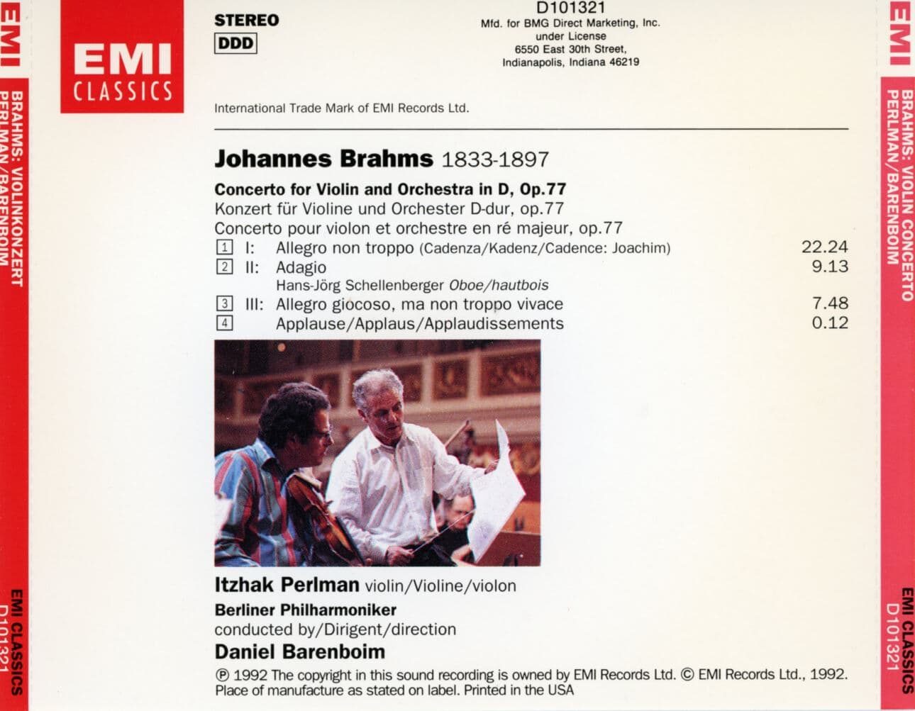 바렌보임,펄먼 - Daniel Barenboim,Itzhak Perlman - Brahms Violinkonzert [U.S발매]