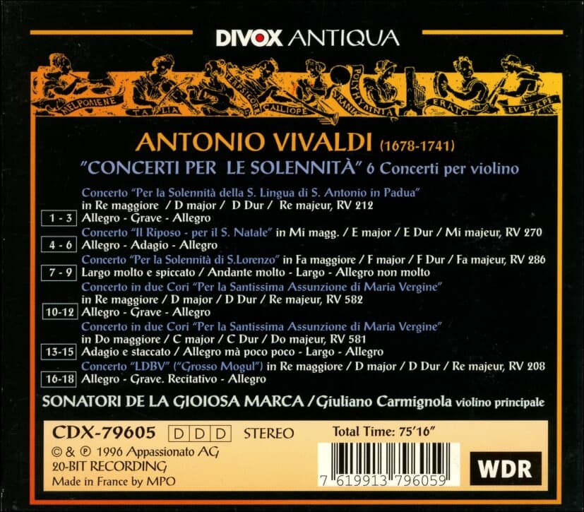 Vivaldi : Giuliano Carmignola (줄리아노 카르미뇰라) - (비발디: 축일을 위한 협주곡집) (France 발매)(20Bit)
