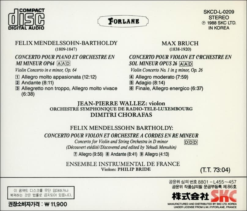 Mendelssohn:바이올린 협주곡 e단조, op. 64 & d단조- 왈레즈 (Jean-Pierre Wallez) 