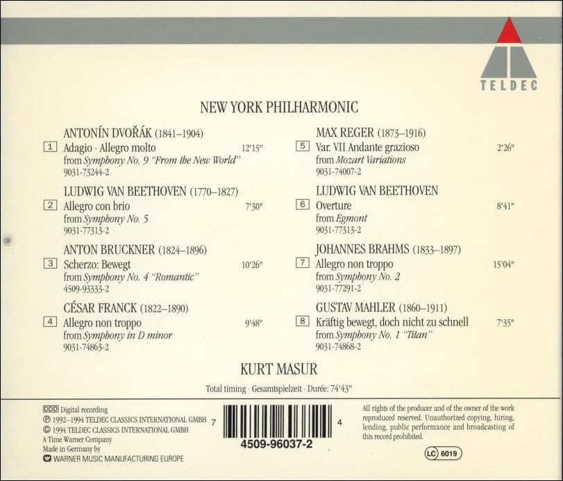 Asia Tour 1994 The New York Philharmonic -  마주어 (Kurt Masur) (독일발매)