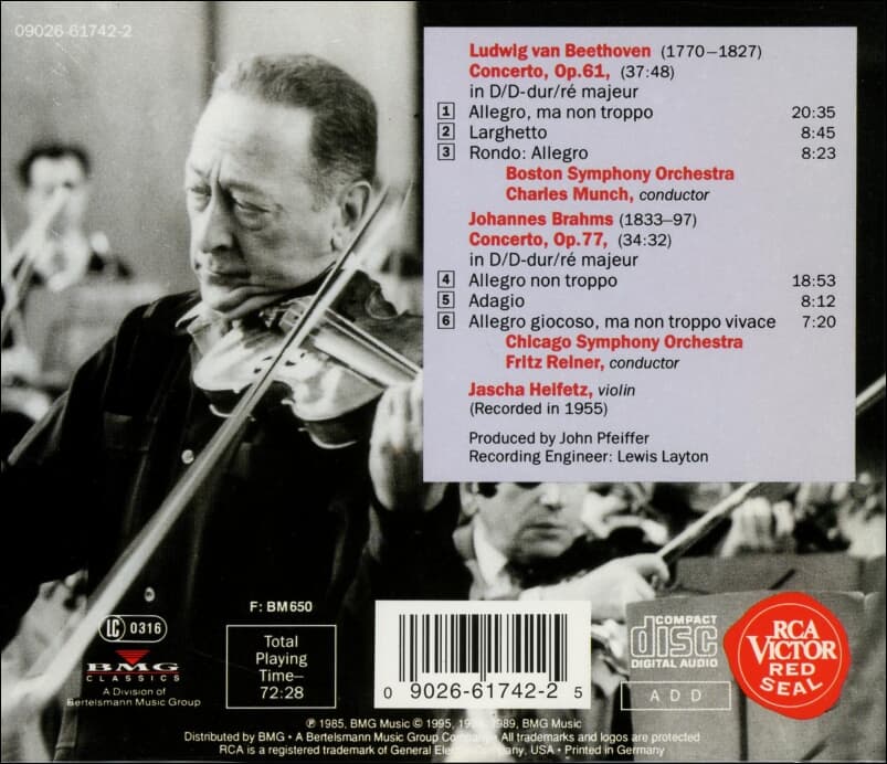 Beethoven ,Brahms , Munch : Concertos - 하이페츠 (Jascha Heifetz) (독일발매)