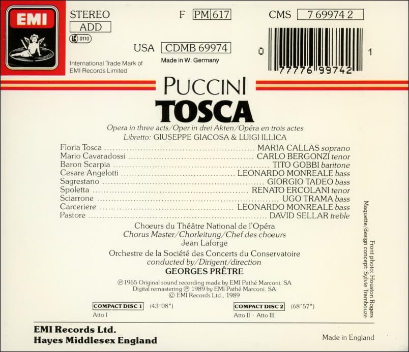 Puccini : 푸치니 , 토스카 - 칼라스 (Maria Callas)(2cd) (UK발매)