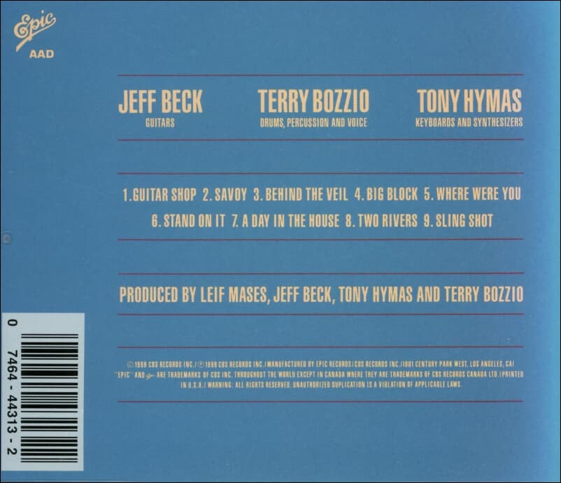 제프 벡 (Jeff Beck) With Terry Bozzio And Tony Hymas - Jeff Beck's Guitar Shop(US발매)