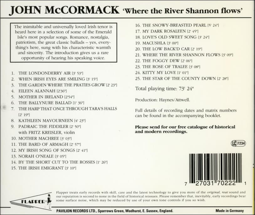 맥코맥 (John McCormack) -  Where The River Shannon Flows(독일발매)