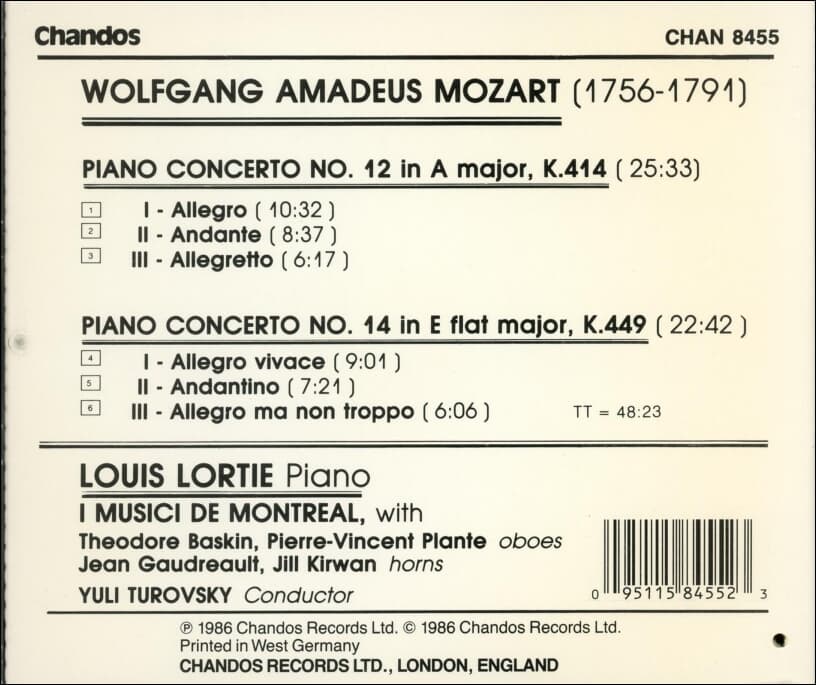 Mozart : Piano Concerto No. 12 In A Major K414 - 로르티 (Louis Lortie) (독일발매)