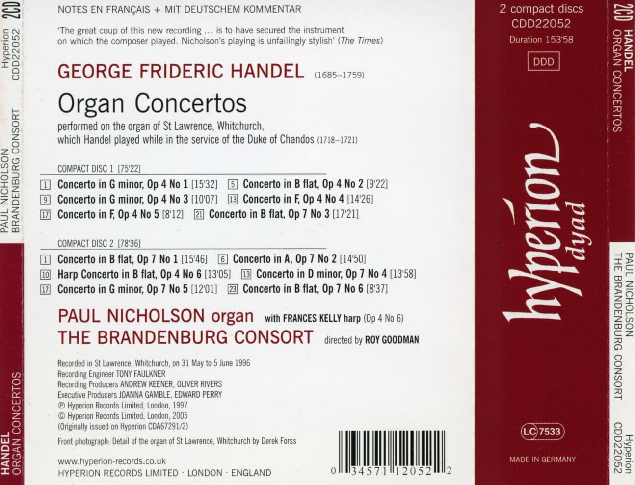 폴 니콜슨 - Paul Nicholson - Handel Organ Concertos 2Cds [독일발매]