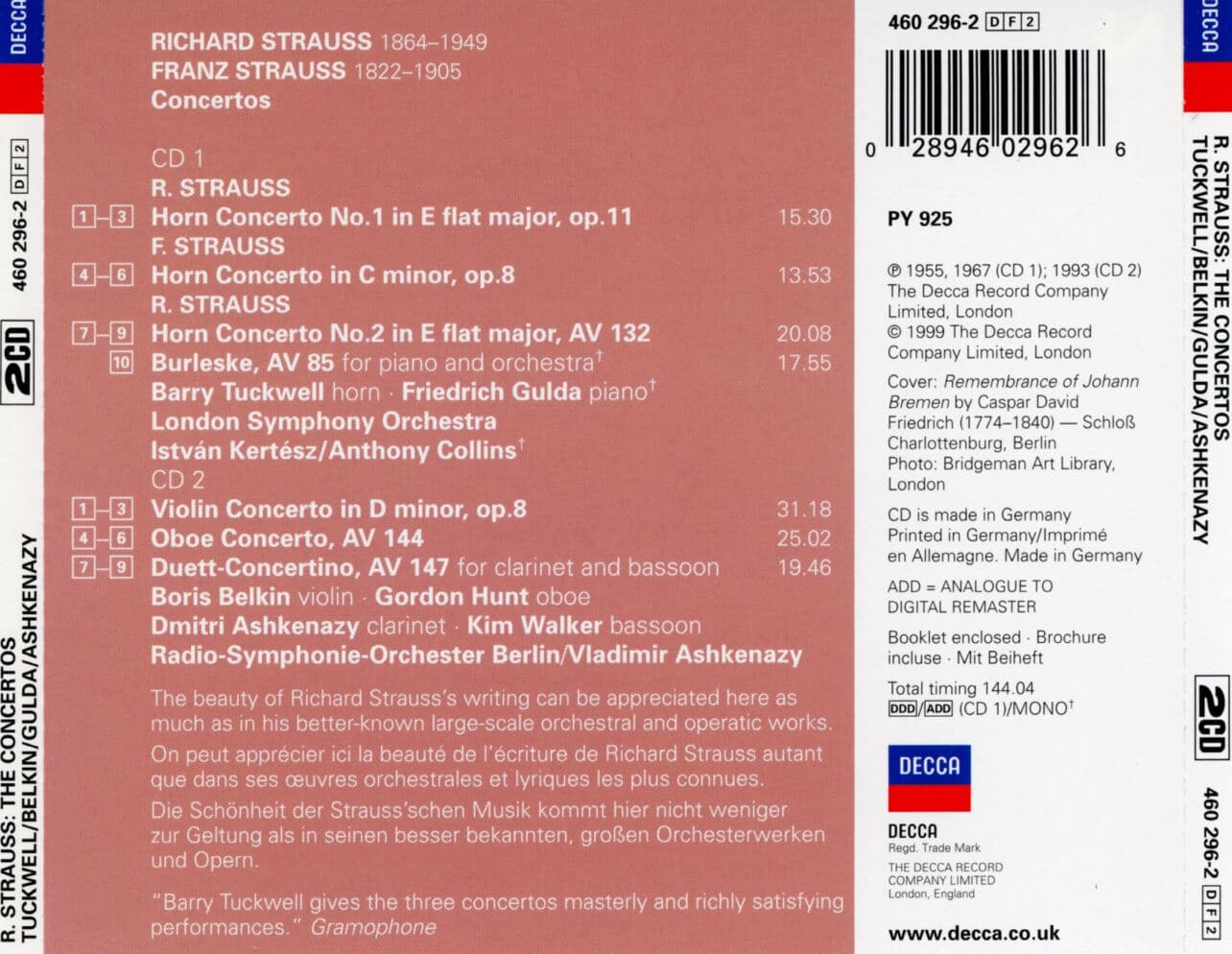 굴다,아슈케나지 - Gulda, Ashkenazy - Strauss The Concertos 2Cds [E.U발매]
