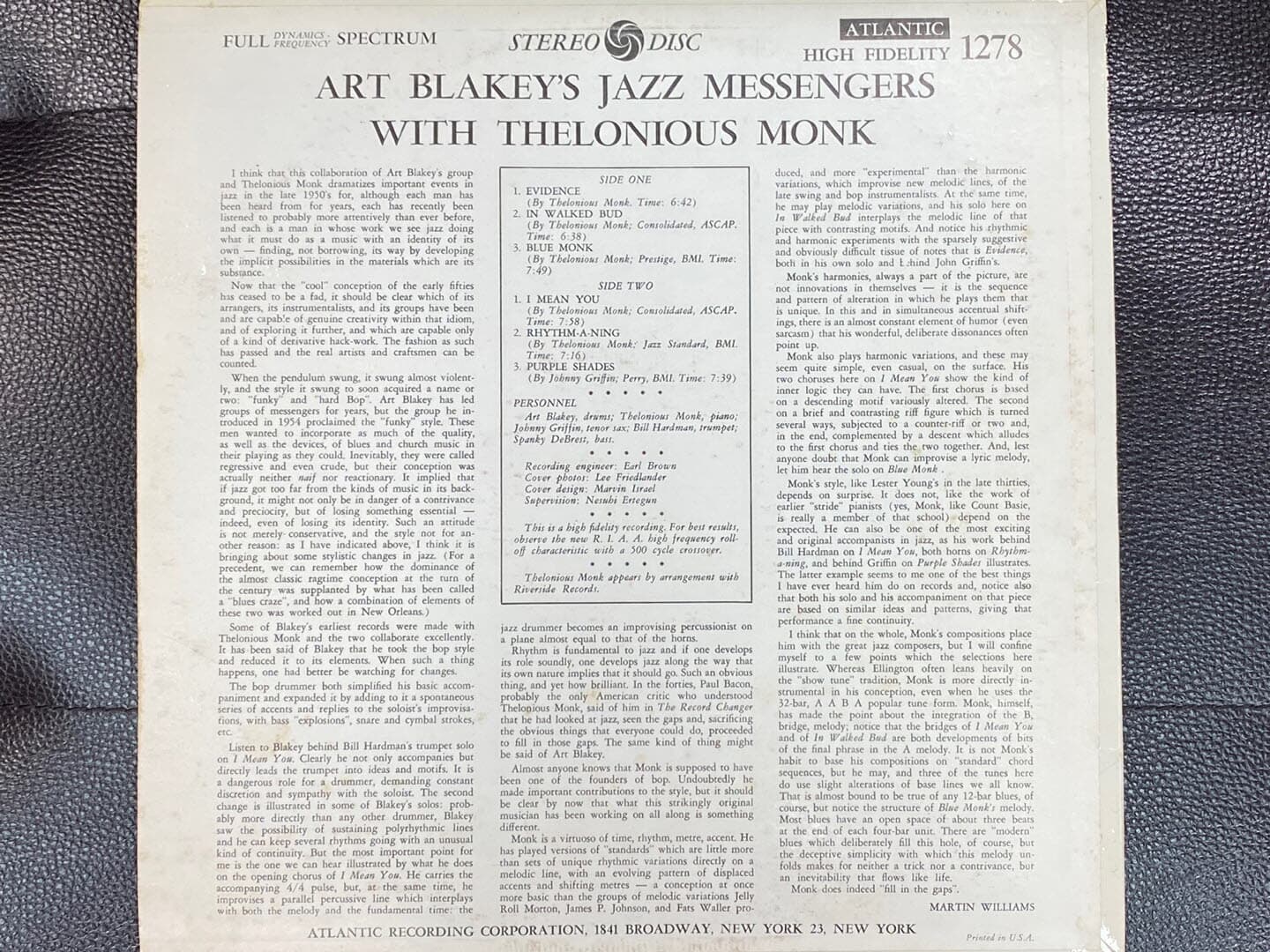 [LP] 아트 블래키,몽크 - Art Blakey,Monk - Art Blakey's Jazz Messengers With Thelonious Monk LP [U.S반]