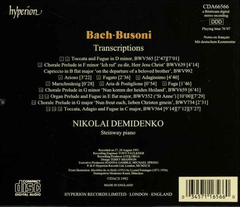 Bach : Demidenko Plays (피아노 편곡 작품집) - 부조니 (Ferruccio Busoni) (UK발매)