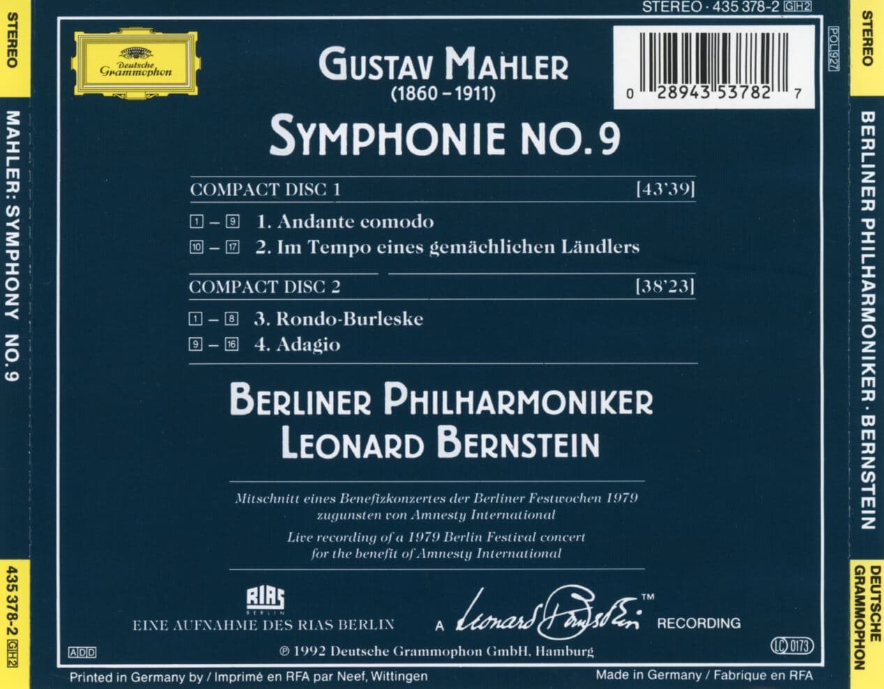 레너드 번스타인 - Leonard Bernstein - Mahler Symphonie No.9 2Cds [독일발매]