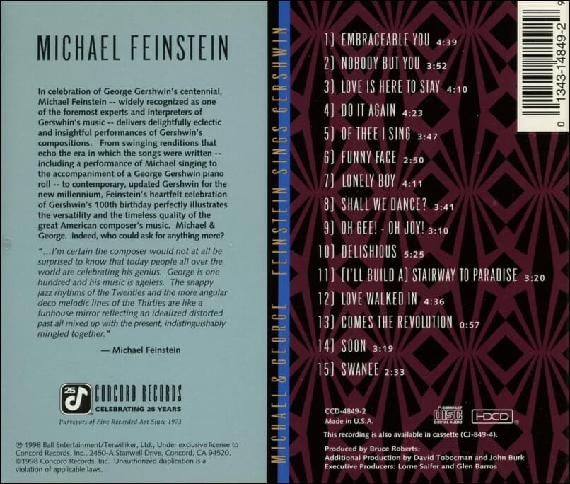 마이클 펜스타인 (Michael Feinstein) : Michael & George: Feinstein Sings Gershwin(US발매)