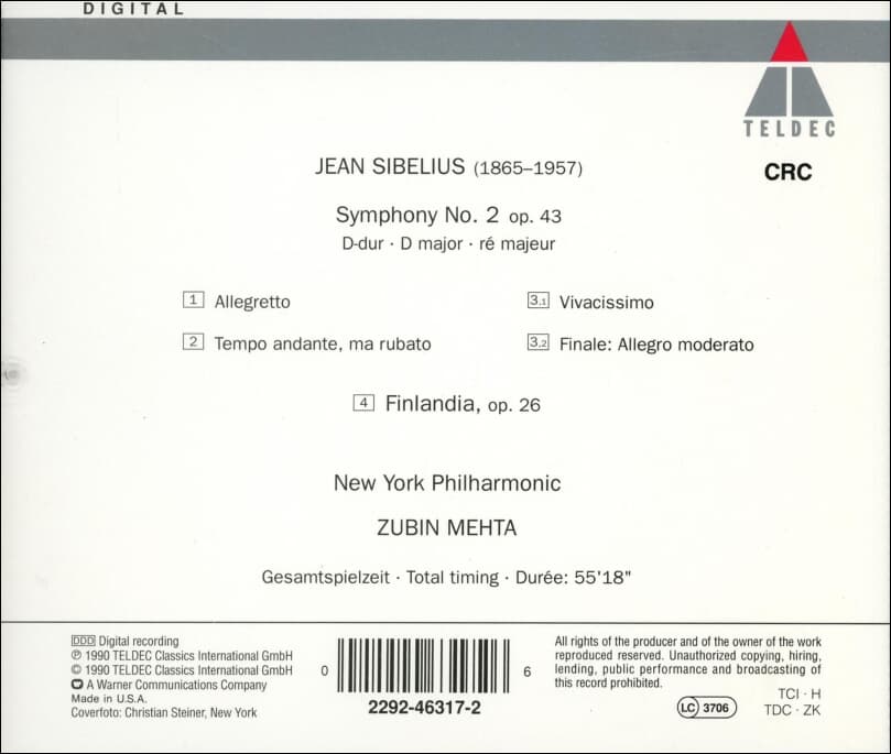 Sibelius : Symphony No. 2 , Finlandia  - 메타 (Zubin Mehta) (US발매)