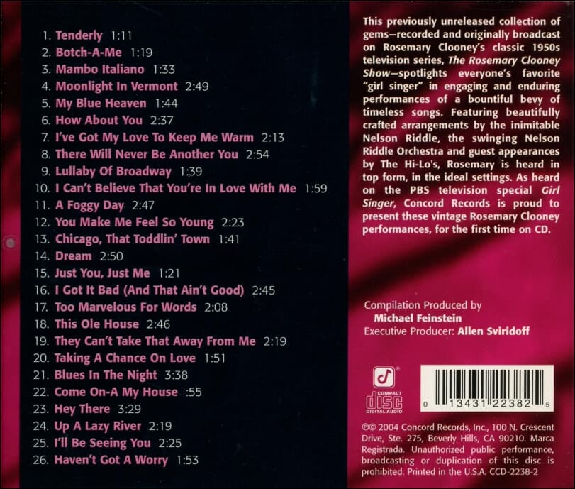 로즈마리 클루니 (Rosemary Clooney)  - Songs From The Classic Television Series(US발매)