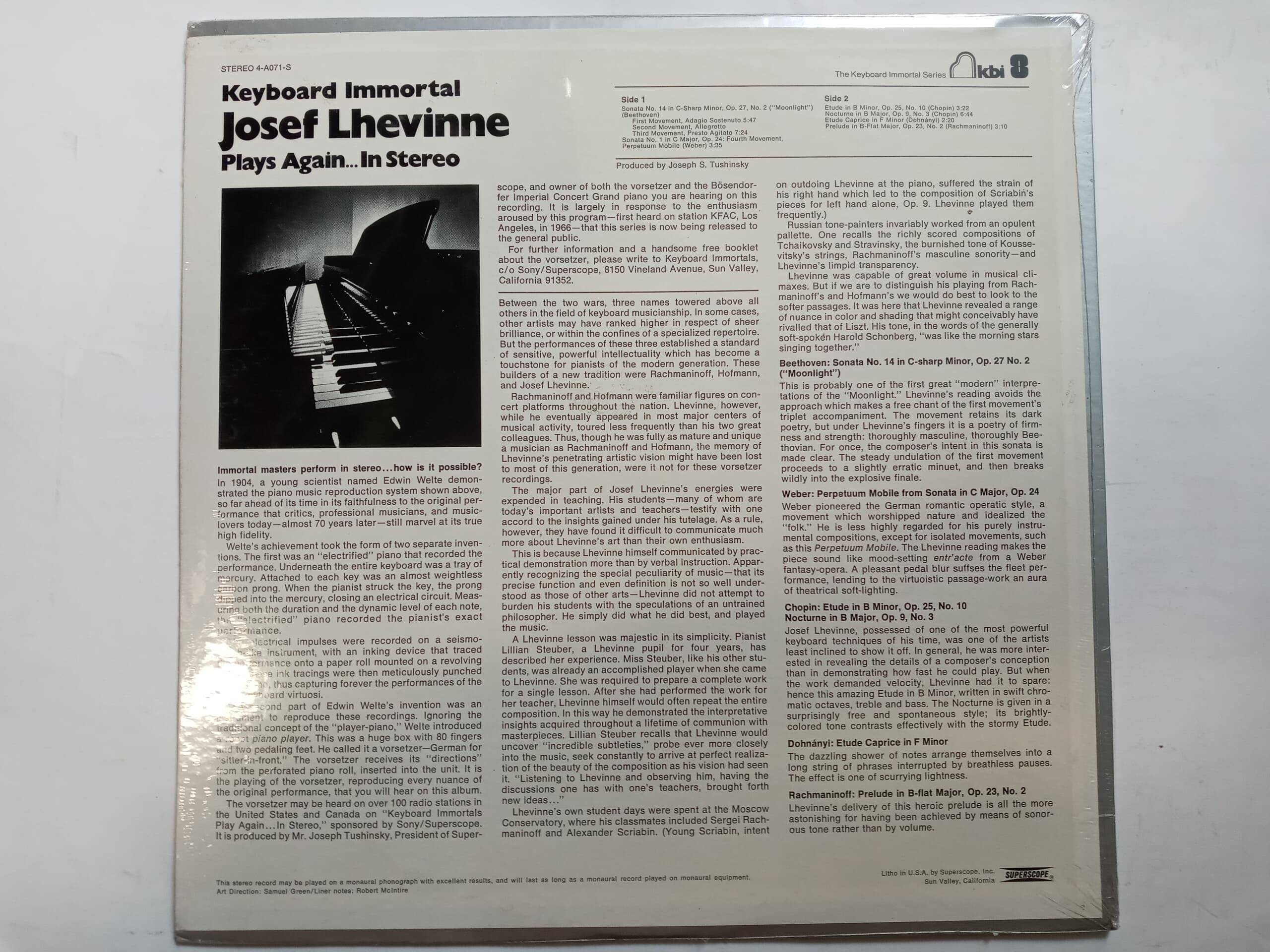 LP(수입) 요제프 레빈 Joseph Lhevinne: Keyboard Immortal Josef Lhevinne Plays Again . . . In Stereo