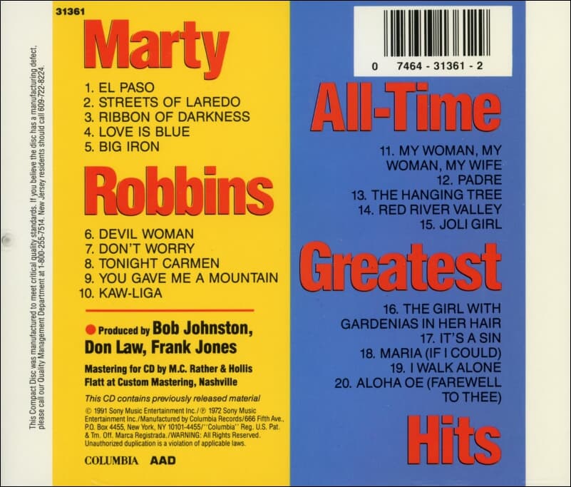 마티 로빈스 (Marty Robbins) - Marty Robbins' All-Time Greatest Hits (US발매)